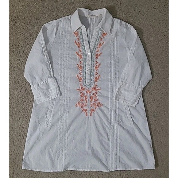 SOFT SURROUNDINGS Tunic Shirt Women L White Embroidered 3/4 Sleeve Boho Peasant - Picture 3 of 12